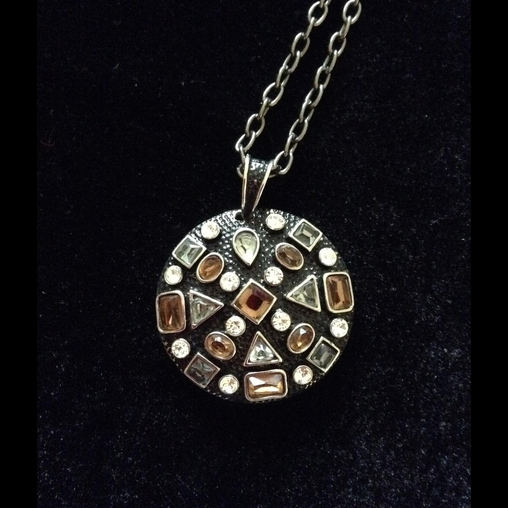 Necklace - black,copper and clear crystals.