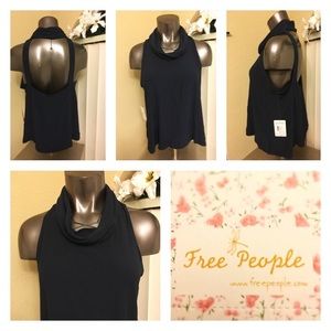 Free People Navy Sill Backless Halter atop