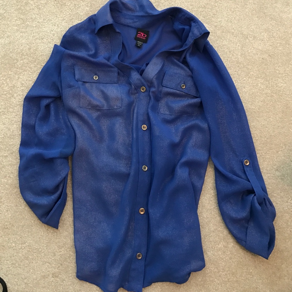 2bebe Blue and Gold Buttonup with Open Back