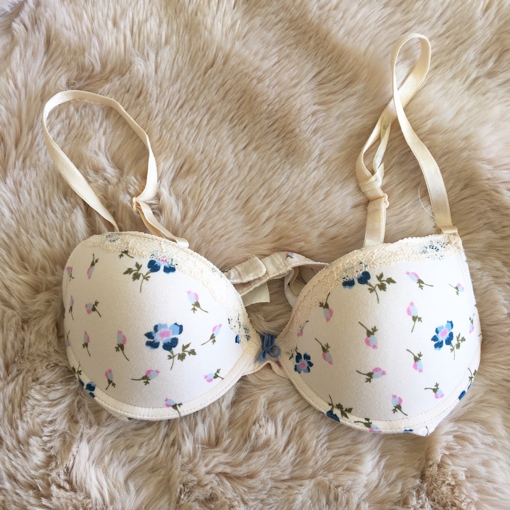 Ivory and blue floral aerie bra 32B