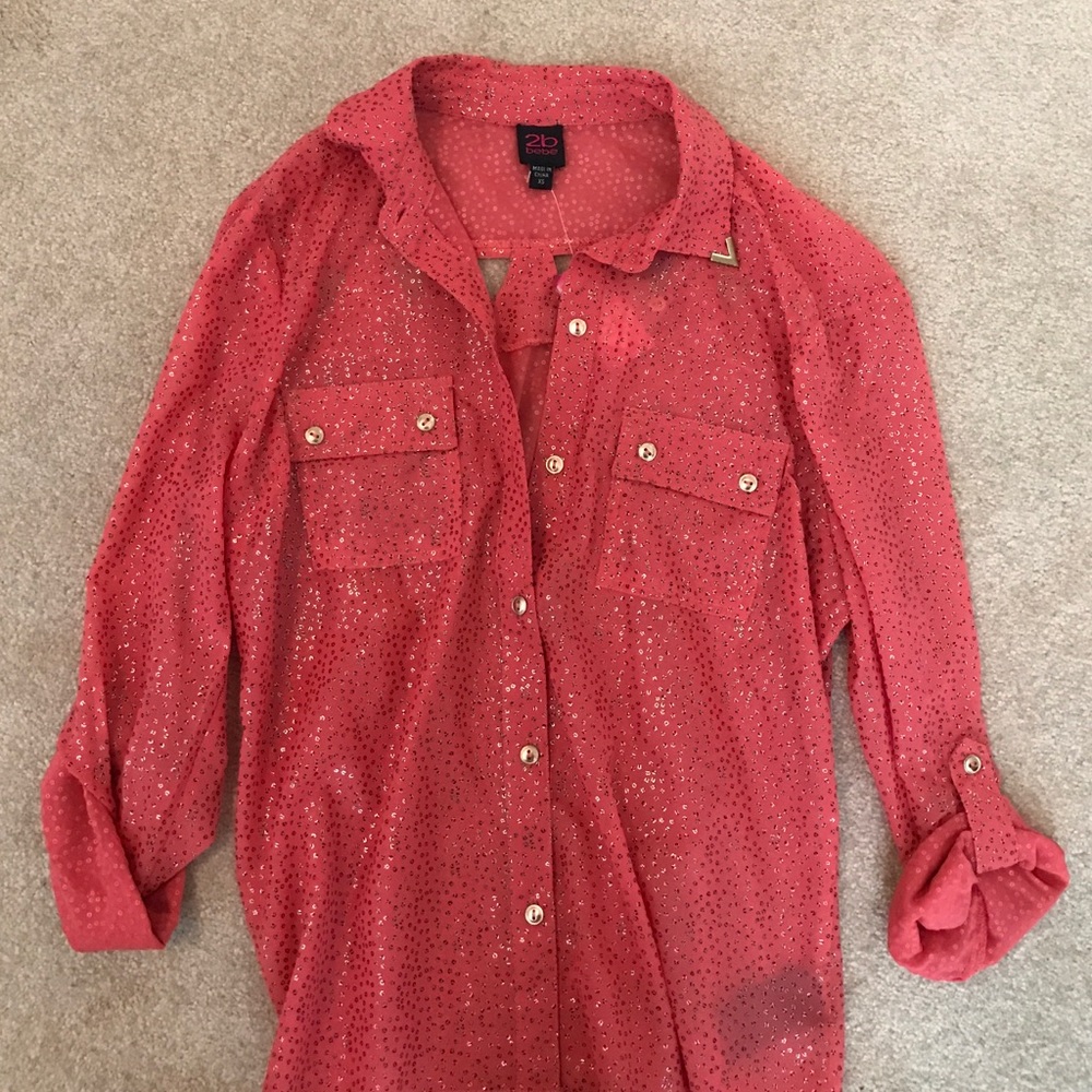 2bebe Pink and Gold Button Down with cutout back