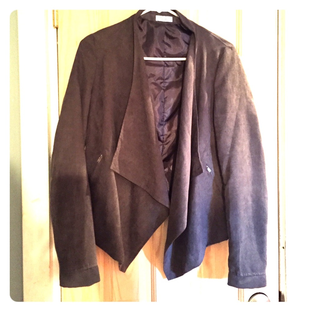 Grey suede-like waterfall jacket/blazer