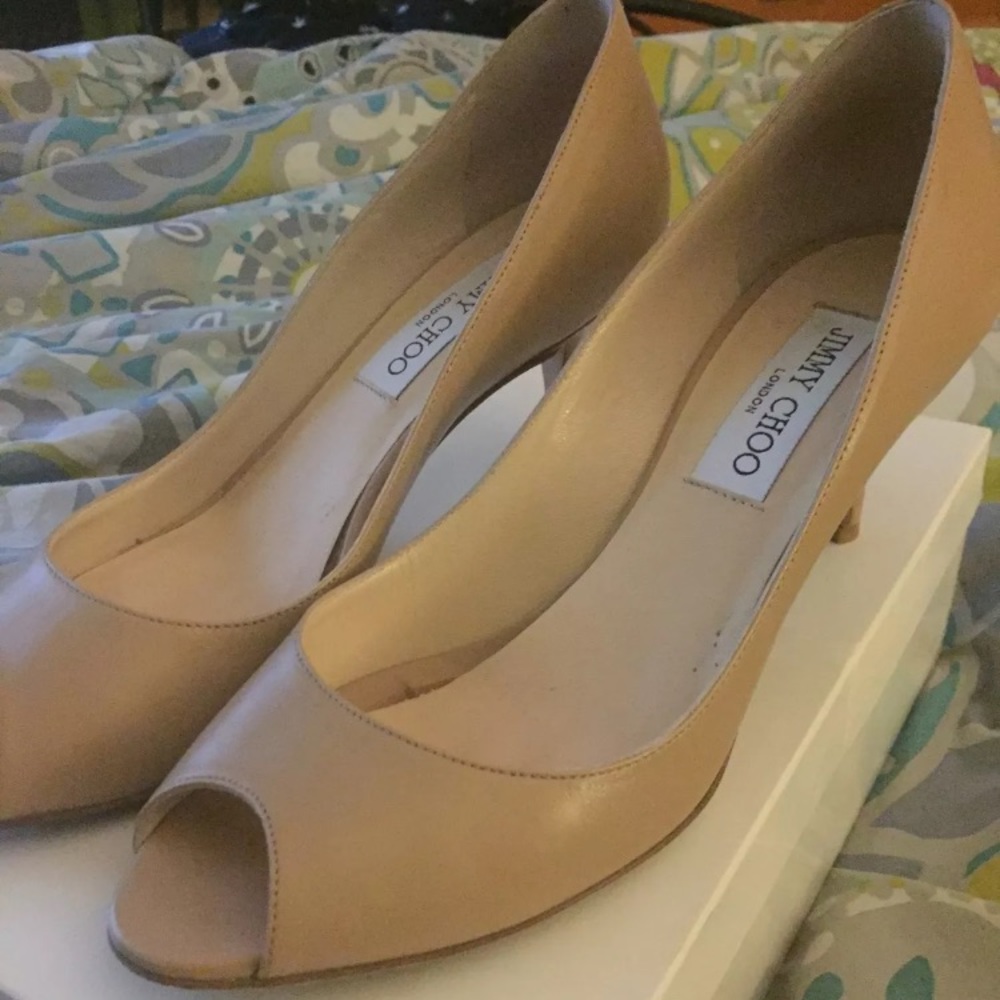Jimmy Choo Open Toe Nude Heels 7 1/2