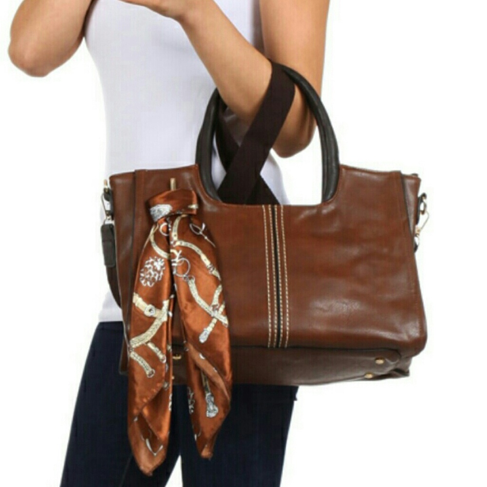 Brown Handbag with scarf accent