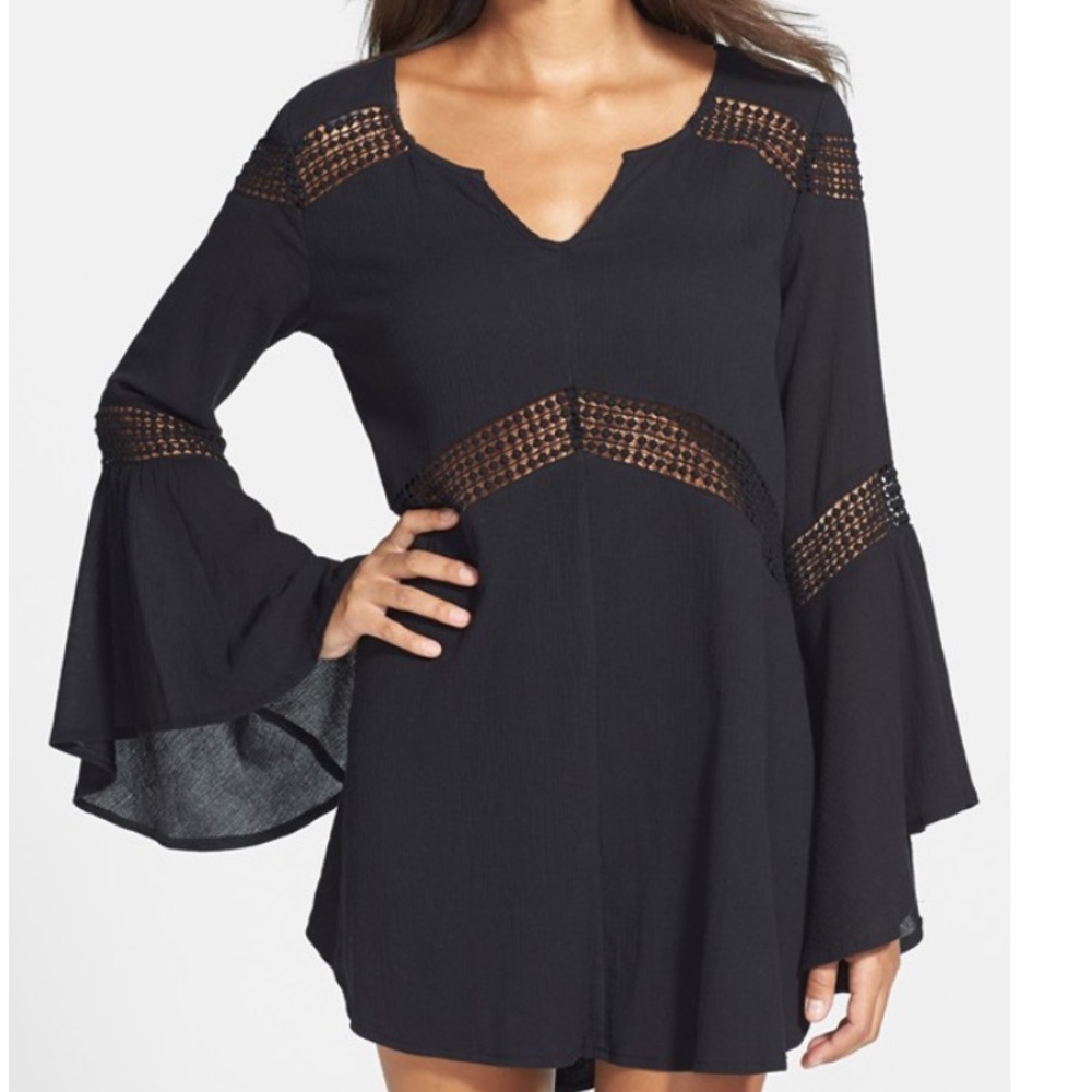 L'Space crochet type black cover up bell sleeves