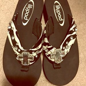 Lily pad bling flip flops