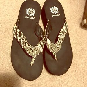 Yellow box bling flip flops