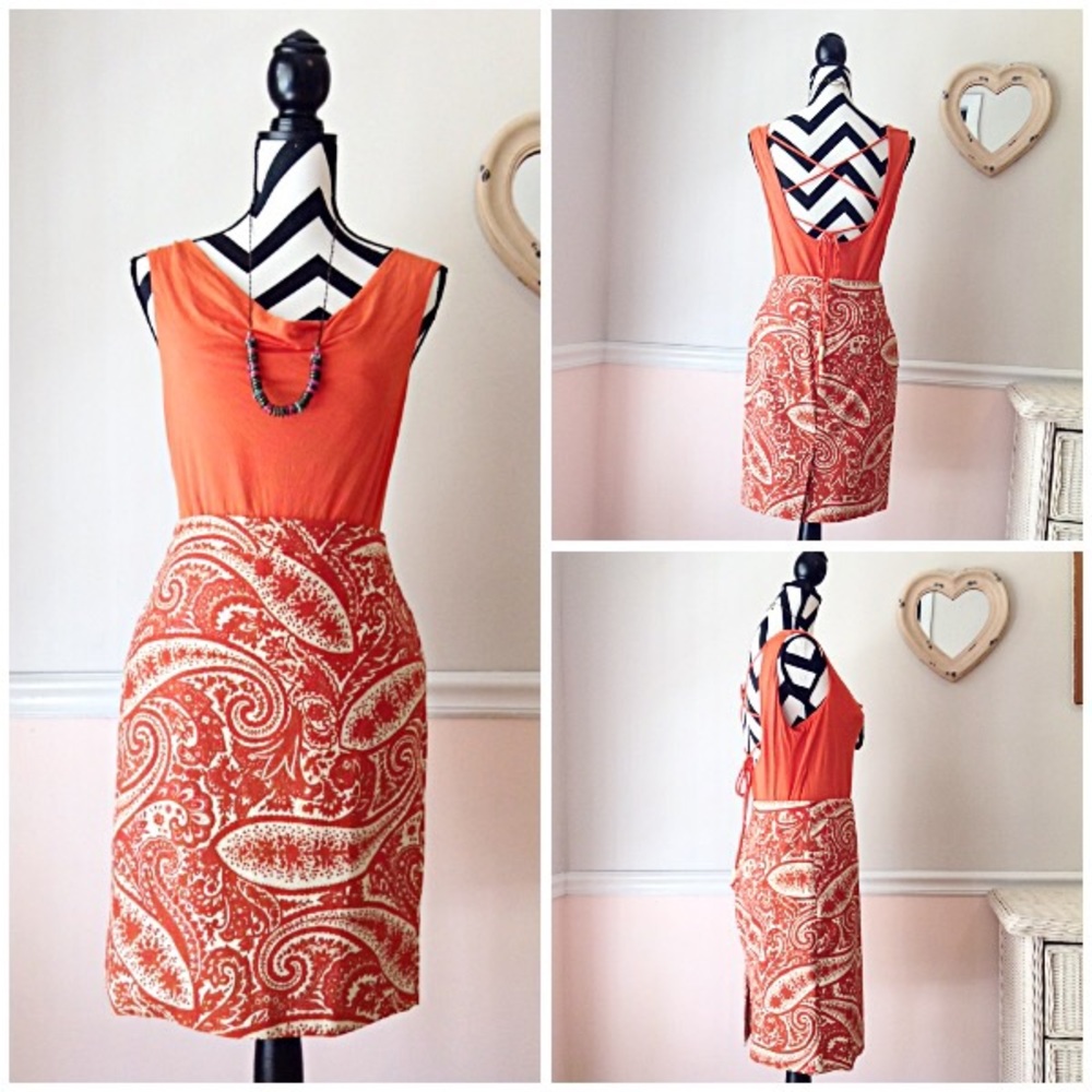 J.Crew Burt Orange and Red Paisley Pencil Skirt