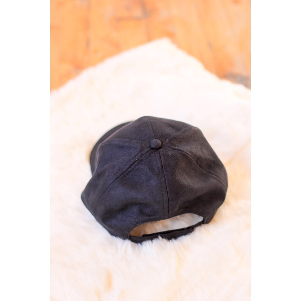 Black Faux Suede Baseball Cap - Picture 2 of 3
