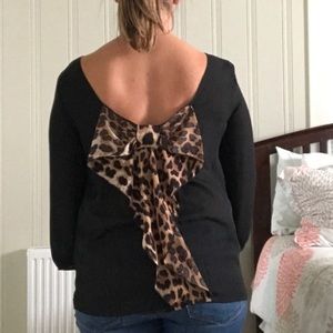 Black blouse with leopard print bow back