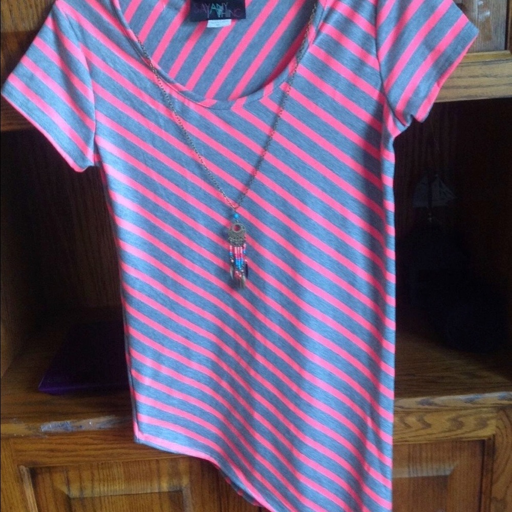 Say Anything Junior's M Pink/Gray Offset Top