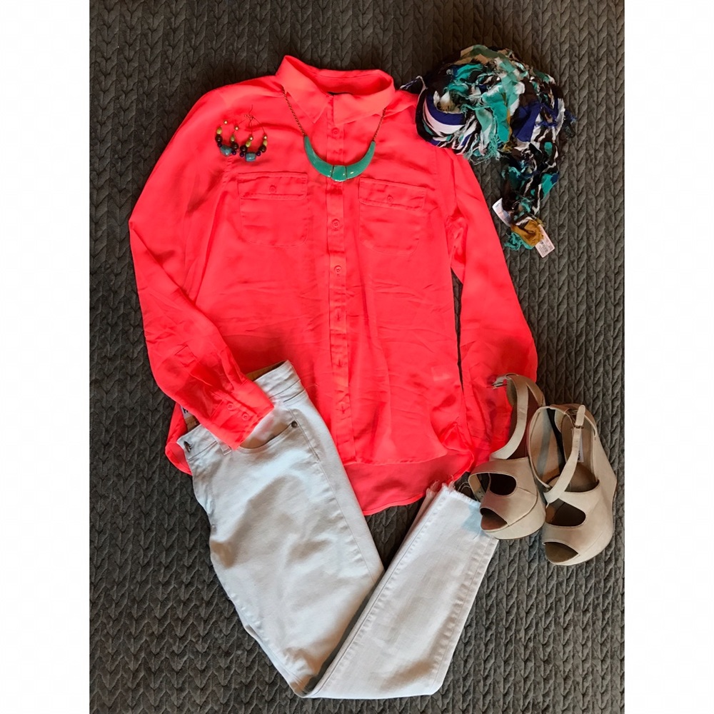 Sheer Coral (hot pink) Pink Button Down