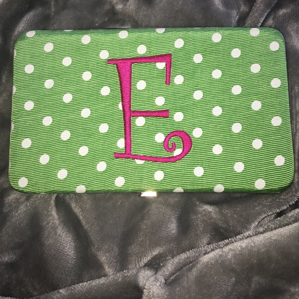 *F I N A L* Green & white polka dotted wallet.