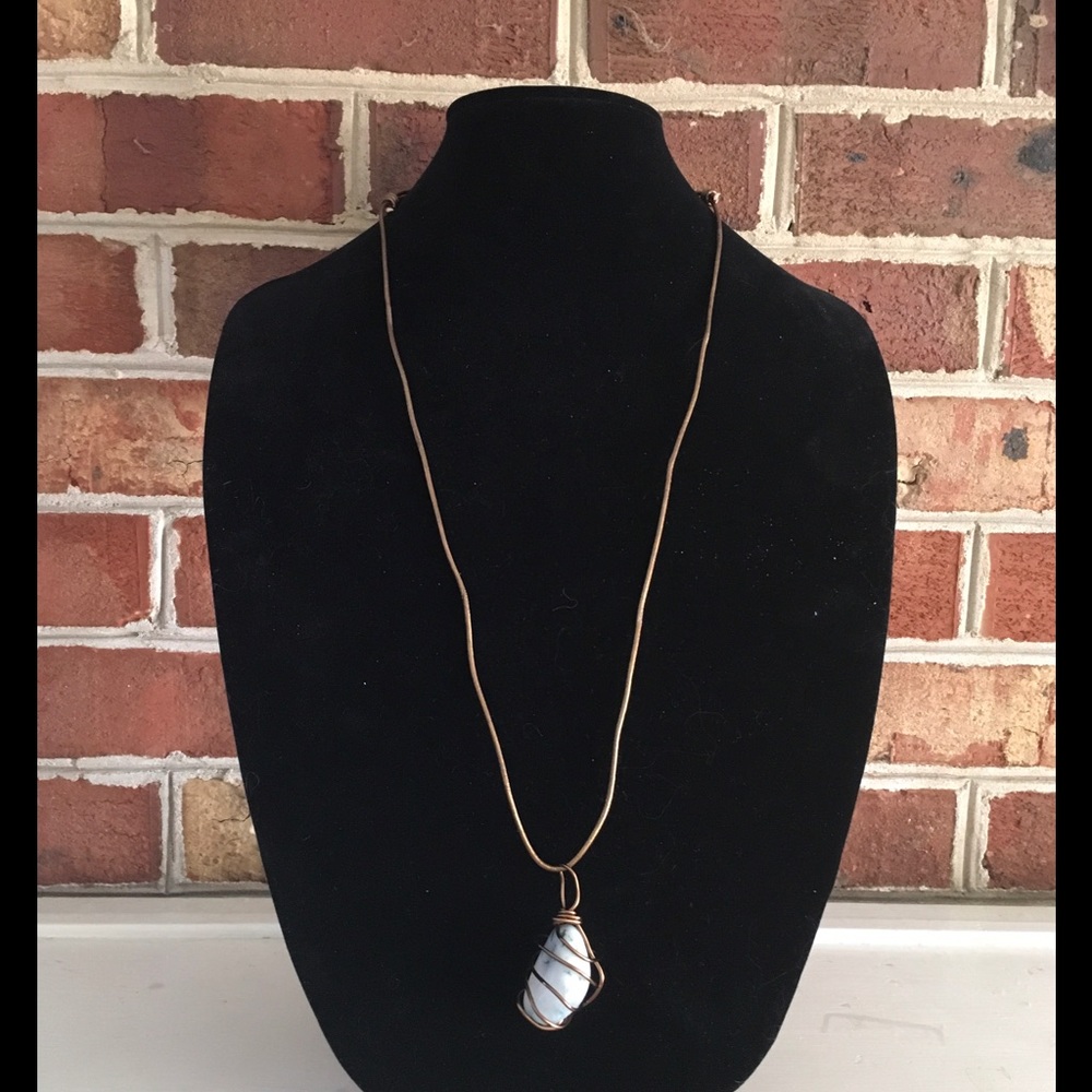 Beautiful Blue Quartz Pendant with Leather Cord!