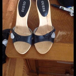 Guess leather and wood sandals