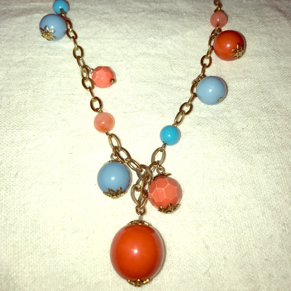 Coral and blue long necklace