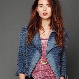 💙Free People Punched Denim Biker Jacket💙