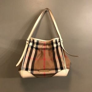 Authentic Burberry White Leather Top Handle Bag
