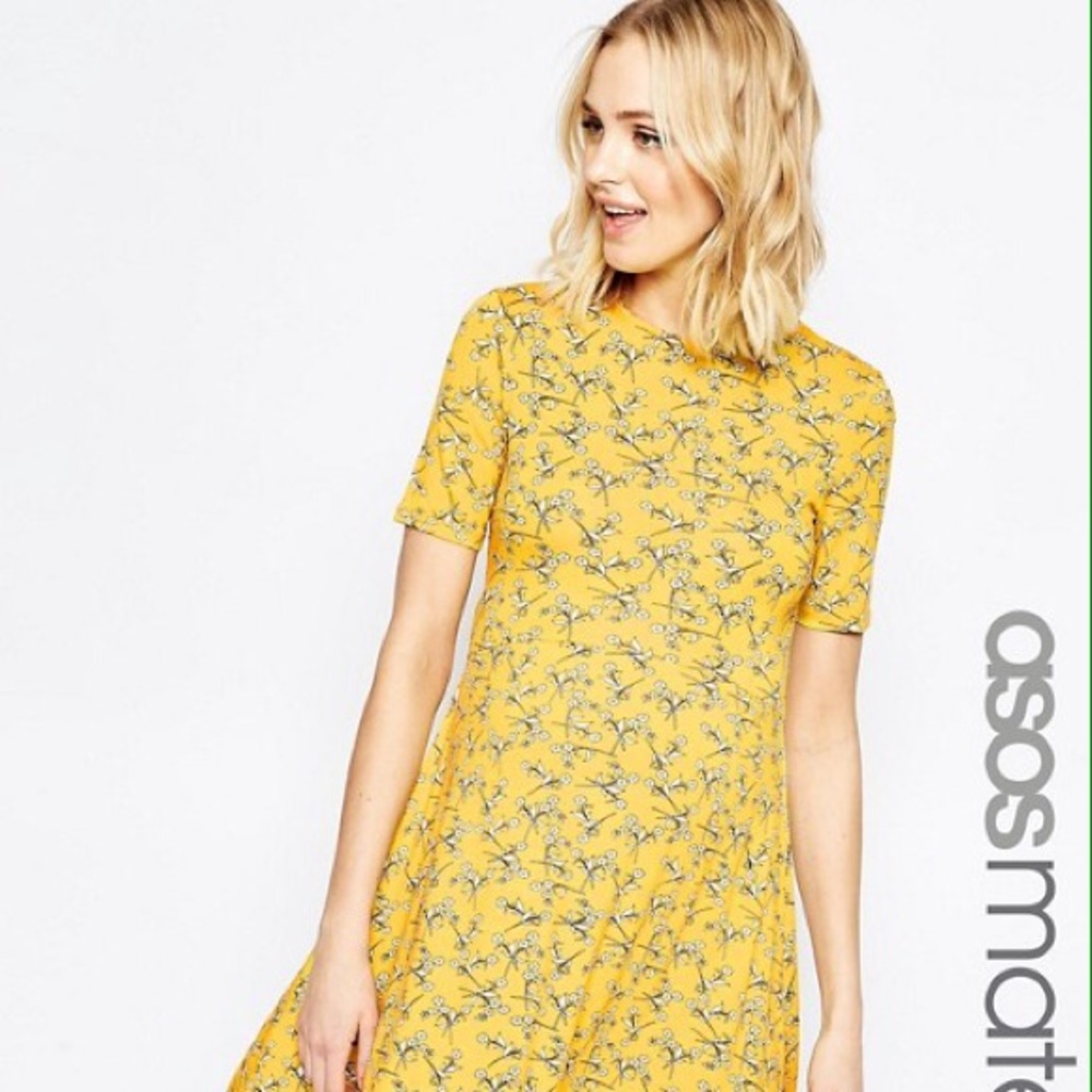 ASOS yellow floral maternity skater dress