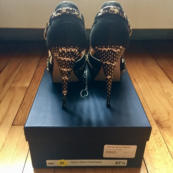 Oscar de la Renta- Elaphe/ Straw Open-Toe Heels ❤ - Picture 7 of 8