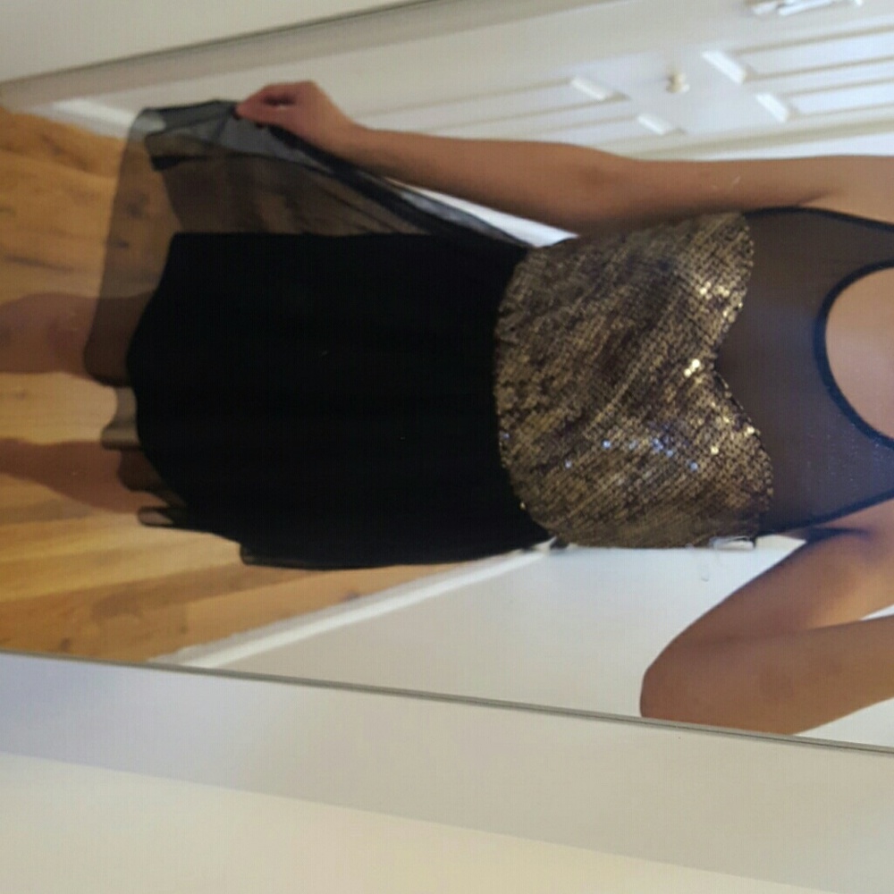woman dress black gold sequence