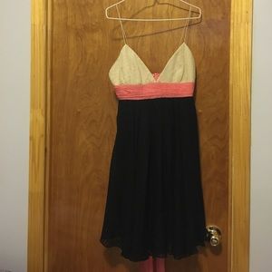 Milly dress 100% silk black & white w pink waist