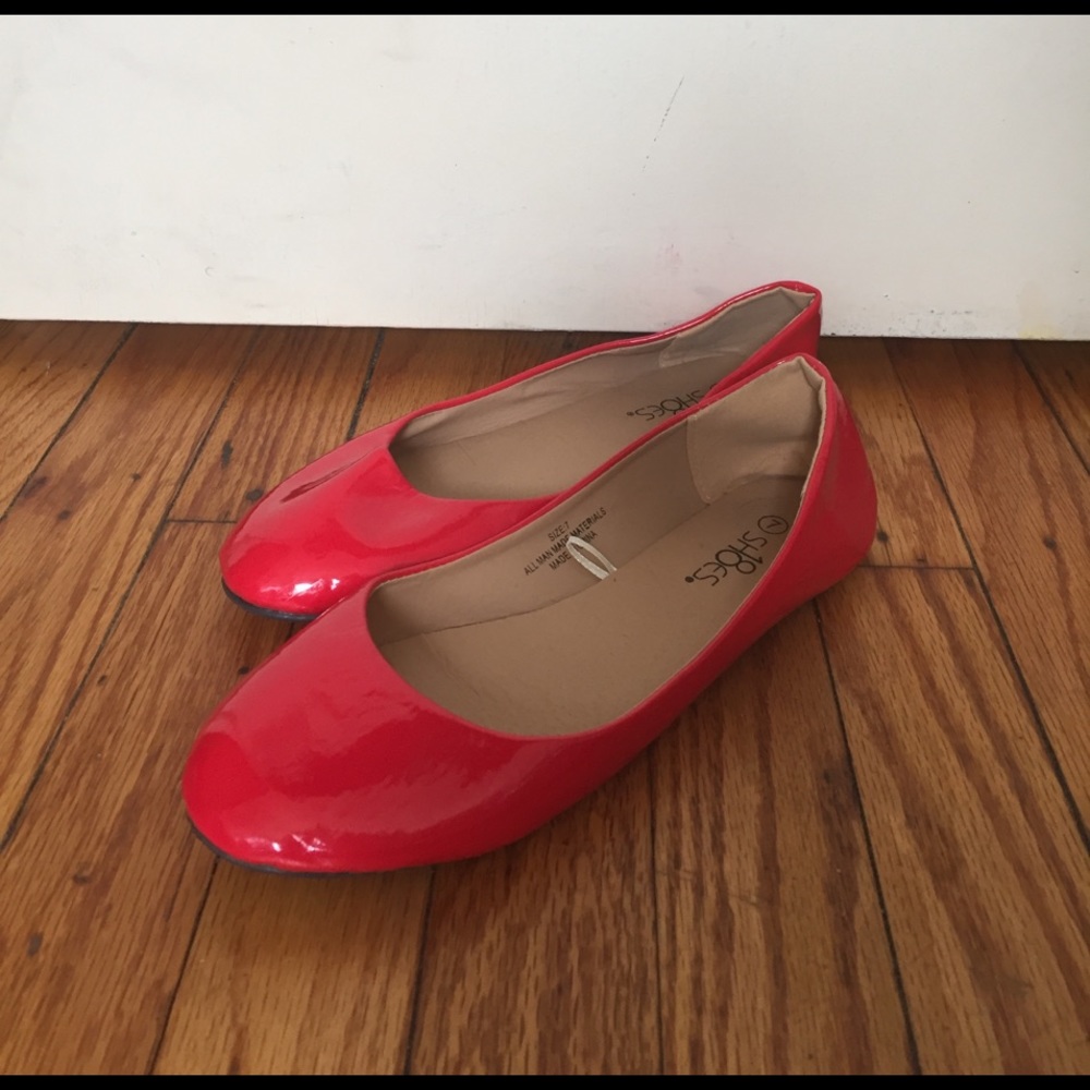 Faux Patent Leather Red Flats