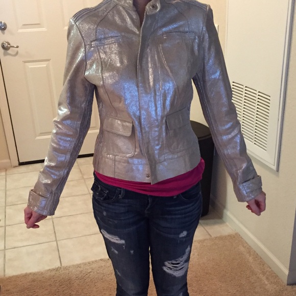 Leather metallic Bebe jacket size small - Picture 2 of 5