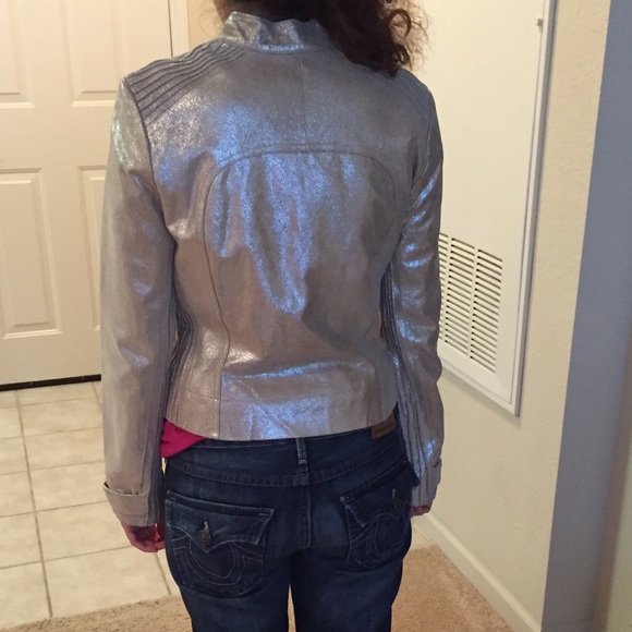 Leather metallic Bebe jacket size small - Picture 3 of 5