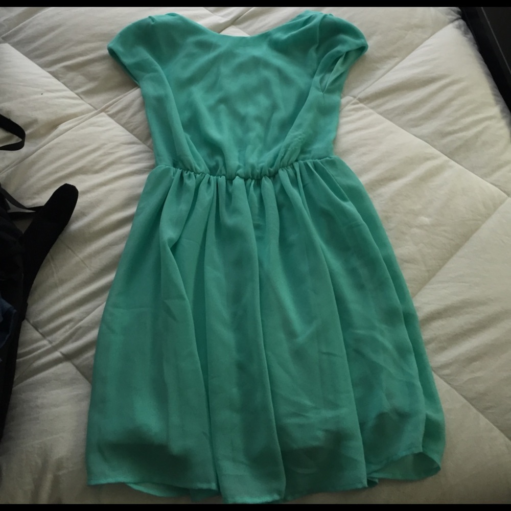 Blue-green short sleeve dress