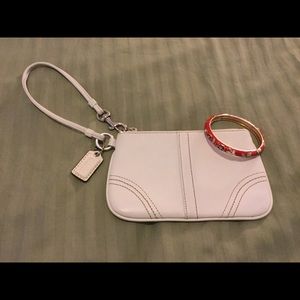 Coach white leather wristlet