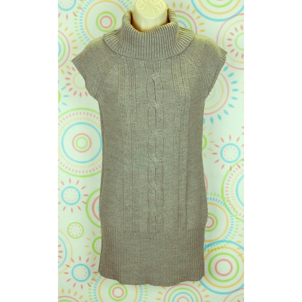 Women Cable Knitted Cowl Neck Sleeveless Sweater