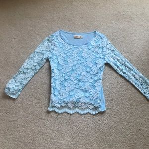 Blue and white lace top