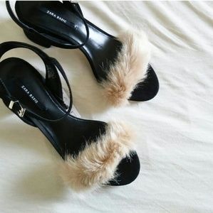 NWT Zara Fur Block Heel Sandal