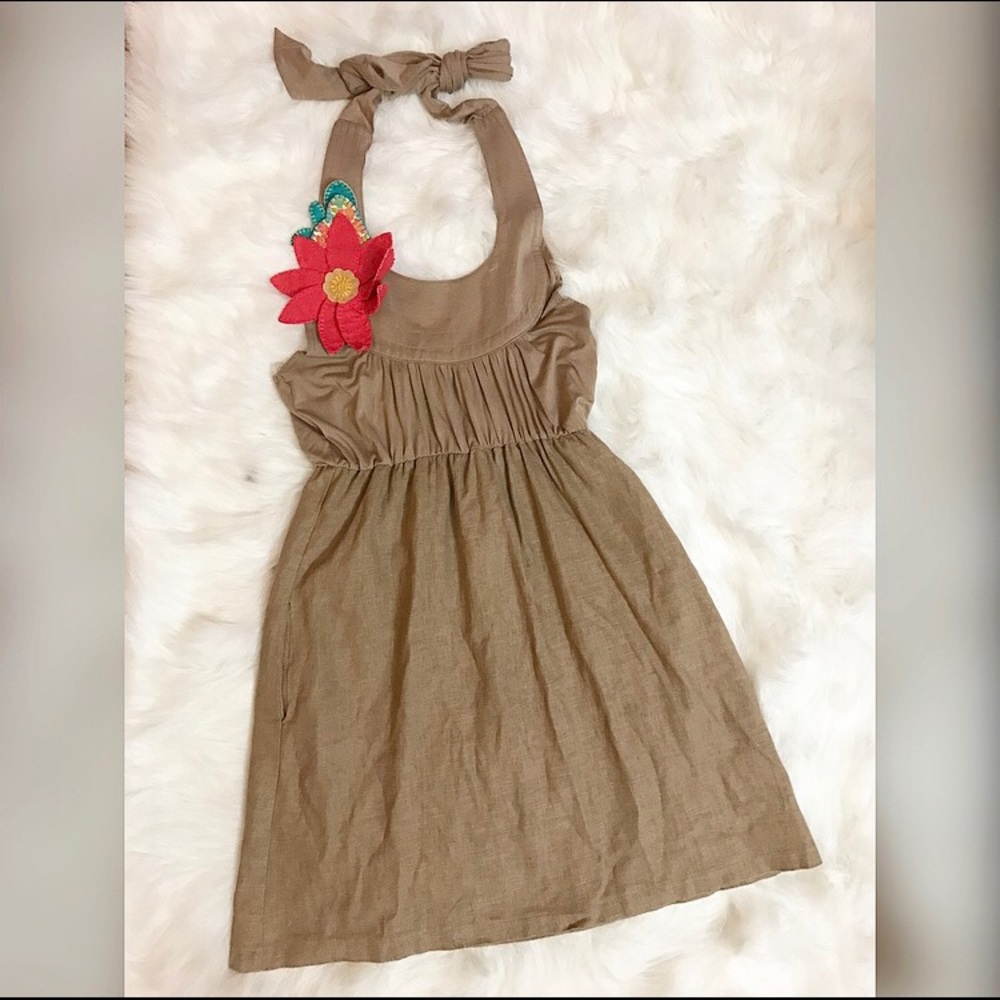 Judith March Tan Appliqué Halter Dress