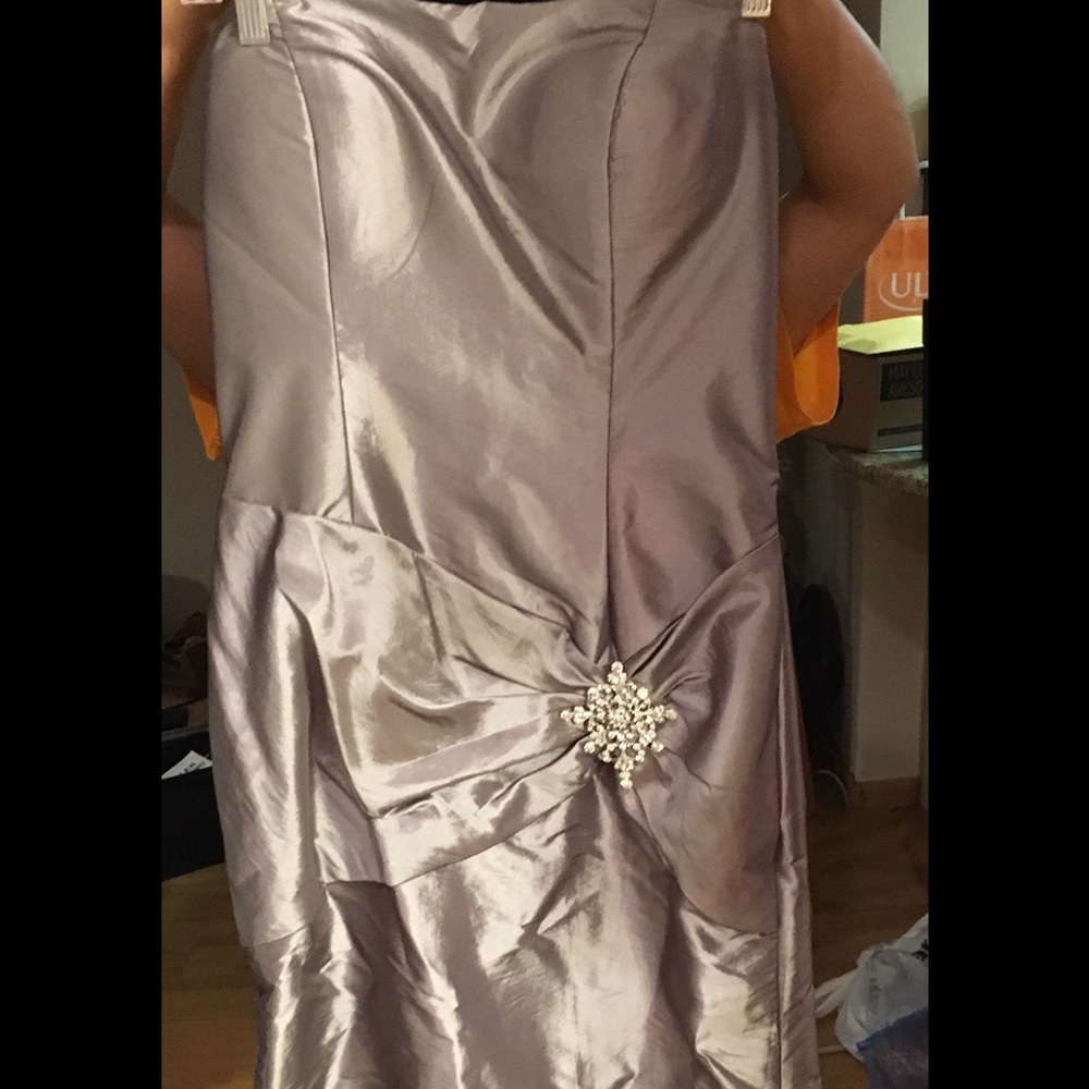 Floor length gown, gunmetal gray w gathered waist