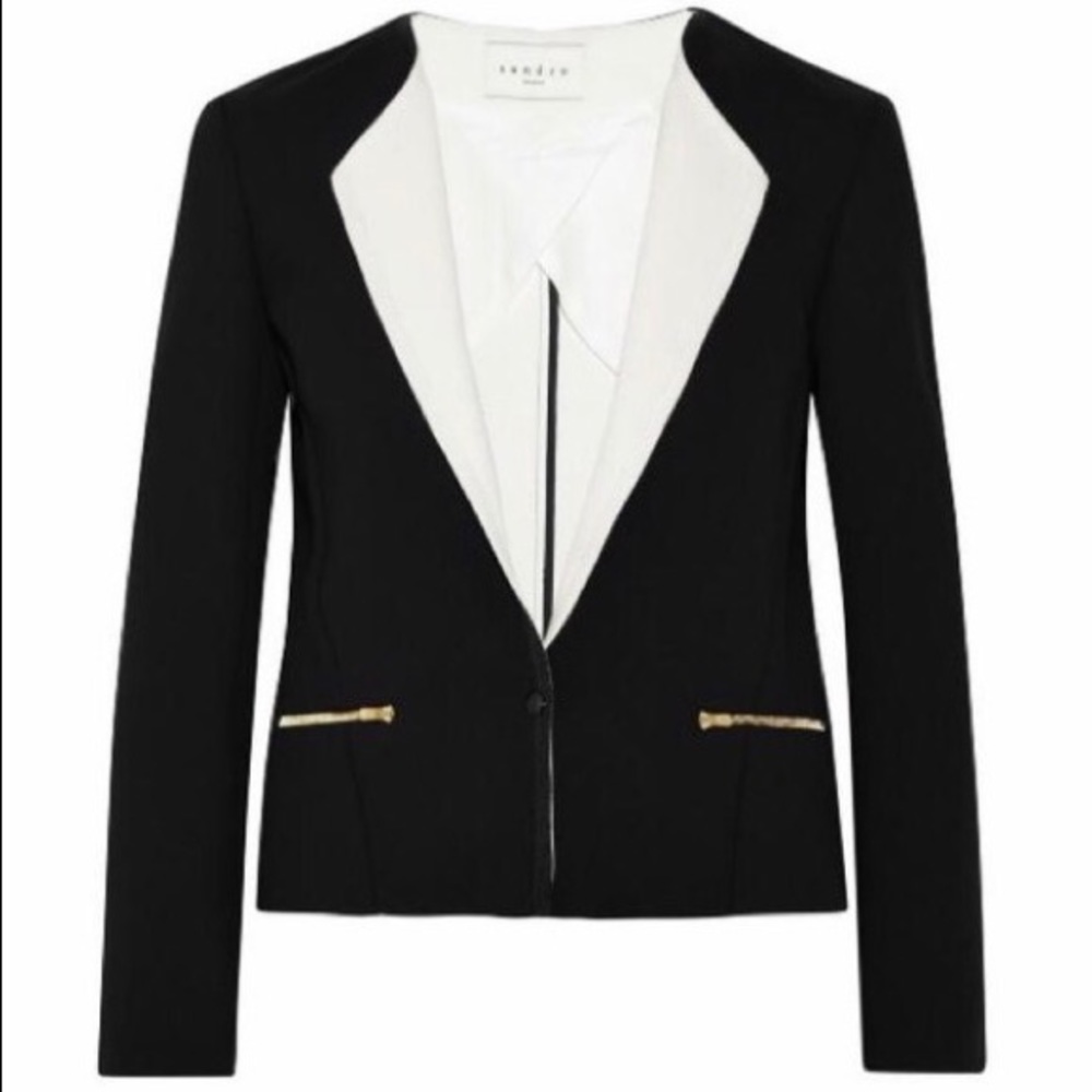 Sandro Blazer with White Collar and Gold Accents
