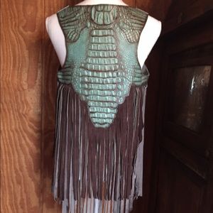 Custom leather turquoise crocodile w/ fringe vest