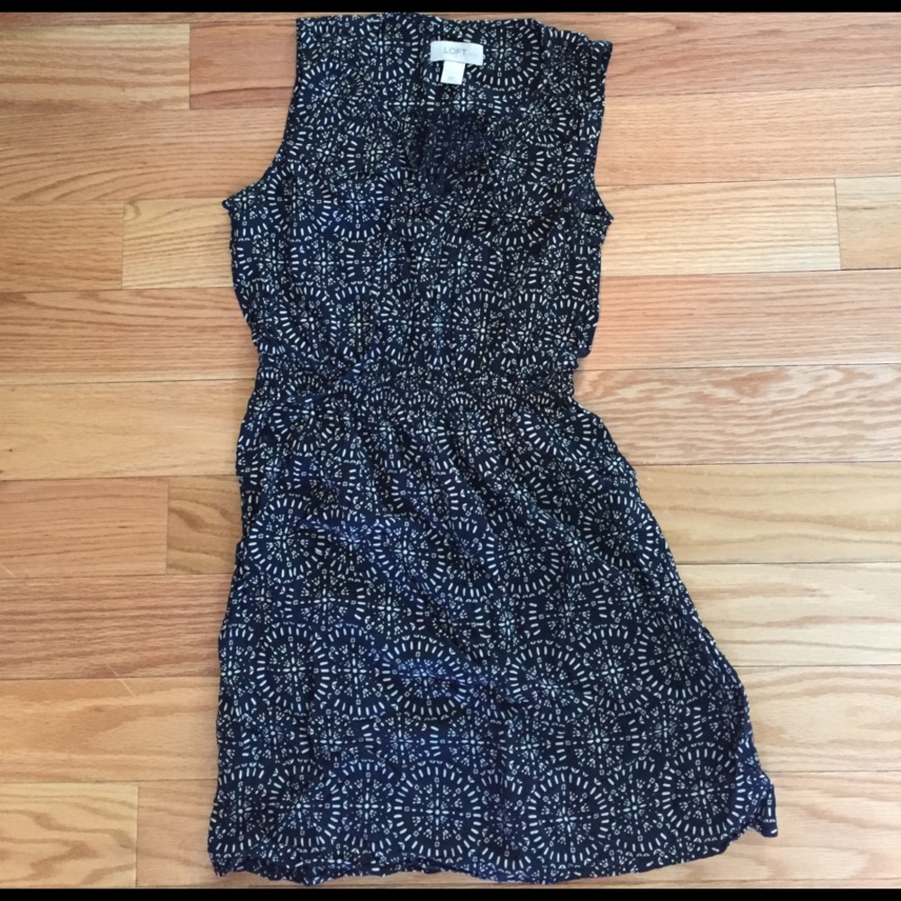 Ann Taylor LOFT sundress. Navy and white pattern.