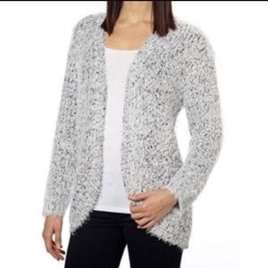 Kensie Long Fuzzy Black&White Speckled Cardigan