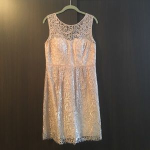 Jenny Yoo Harlow Metallic Lace sheath dress. Sz 8