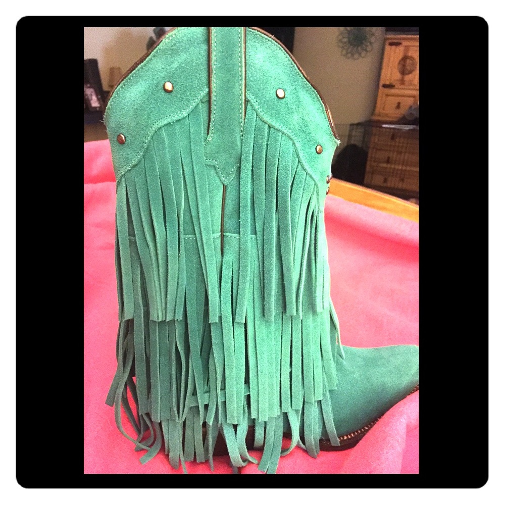 Turquoise Fringe Tanner Mark Boots ( 8 )