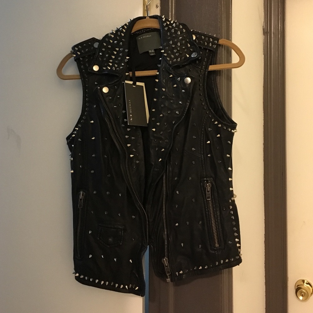 Lamb skin leather studded vest