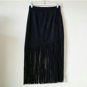 NWT Zara Faux Suede Fringe Skirt