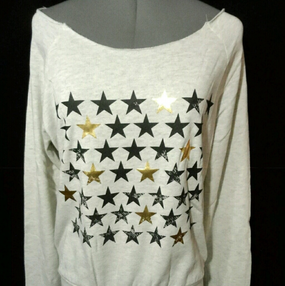 Nwt STYLE TREE Stars Sweatshirt Top SM Oatmeal Gray Lounge Wear Beach style HOT