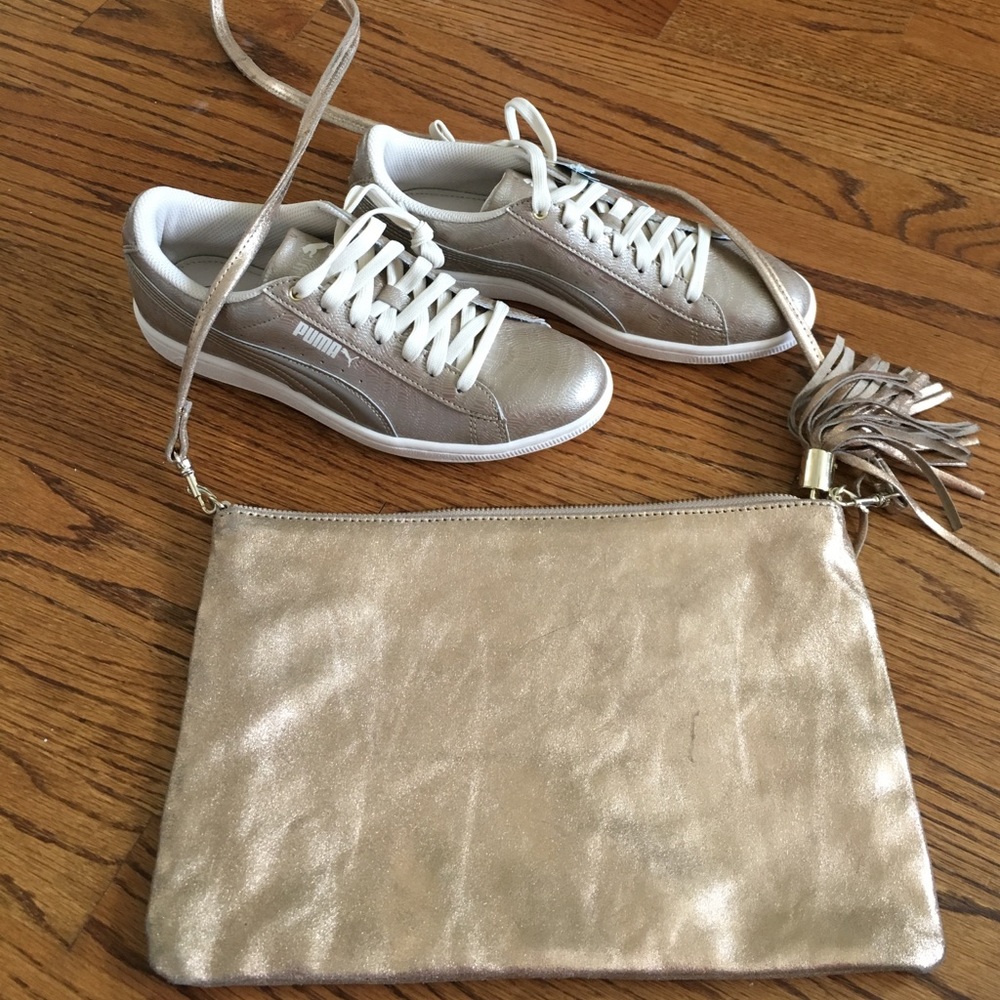 Topshop distressed gold leather crossbody
