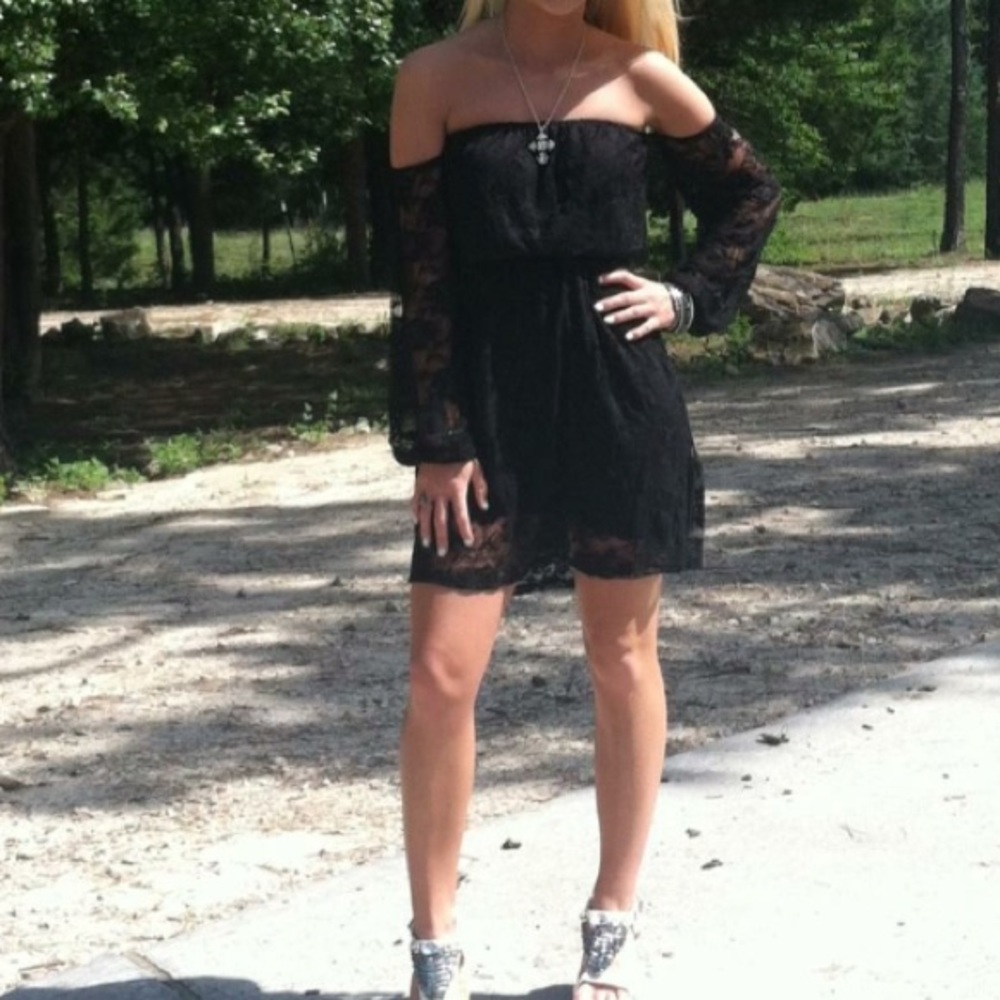 Black strapless lace dress