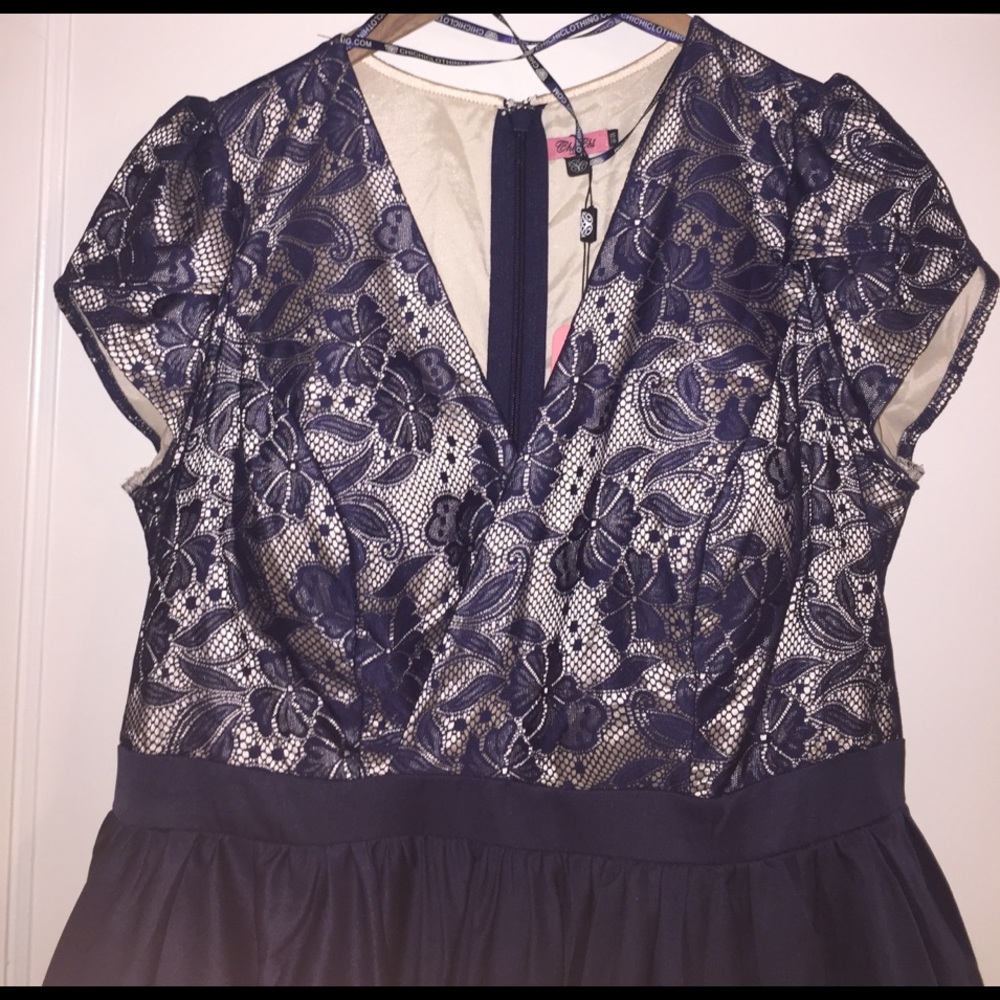 Navy blue lace top crinoline dress