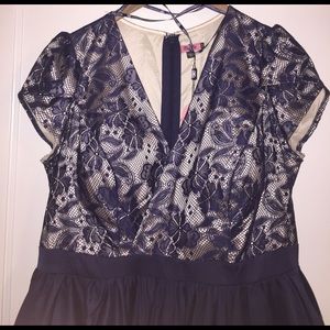 Navy blue lace top crinoline dress