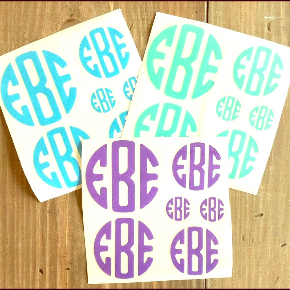 6-pack of monogram decals // various sizes //
